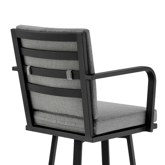 Fely Outdoor Swivel Barstool Chair | Black Aluminum & Gray Cushions BM339185