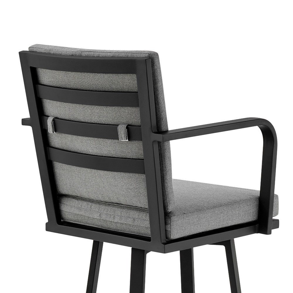 Fely Outdoor Swivel Barstool Chair | Black Aluminum & Gray Cushions BM339185