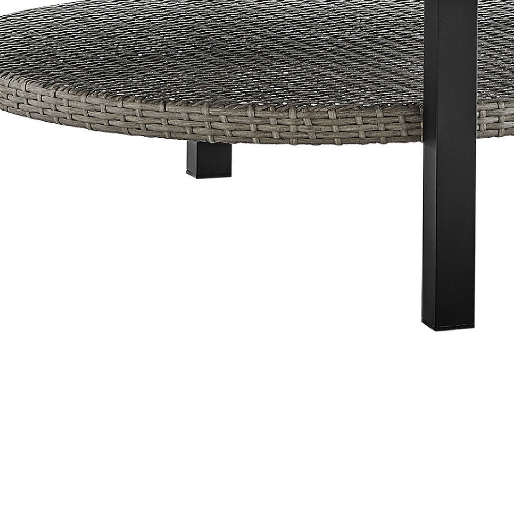 Ryla Outdoor Coffee Table | 42’’ Slatted Top with Woven Shelf | Black BM339186