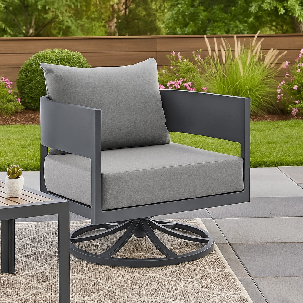 Enya Outdoor Swivel Rocking Chair | Gray Cushions & Aluminum Frame BM339187