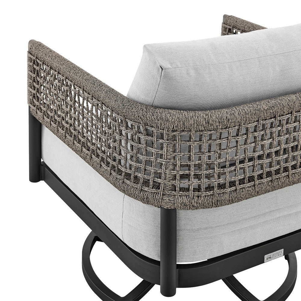 Adiy Outdoor Swivel Rocking Chair | Gray Rope Woven | Black Aluminum BM339188