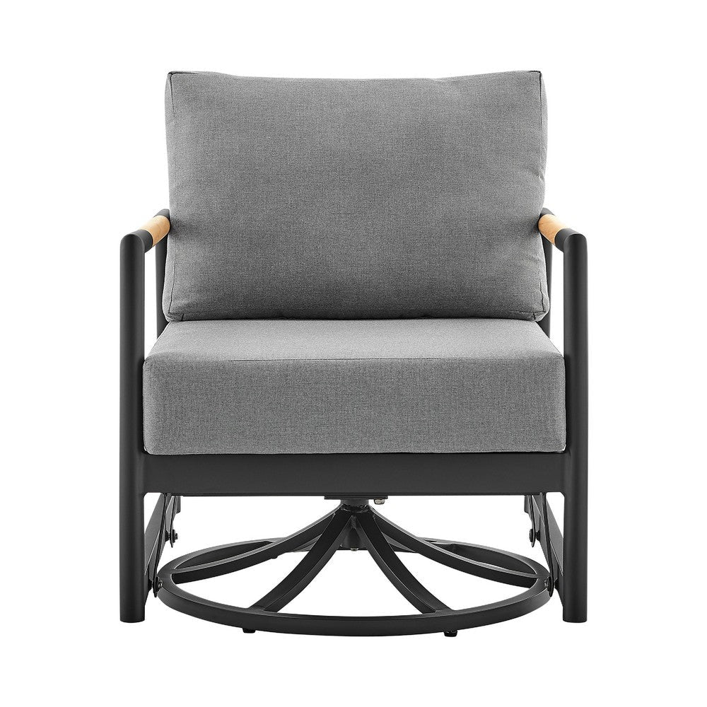 Razi Outdoor Swivel Glider Lounge Chair | Black Aluminum | Gray Cushion BM339189