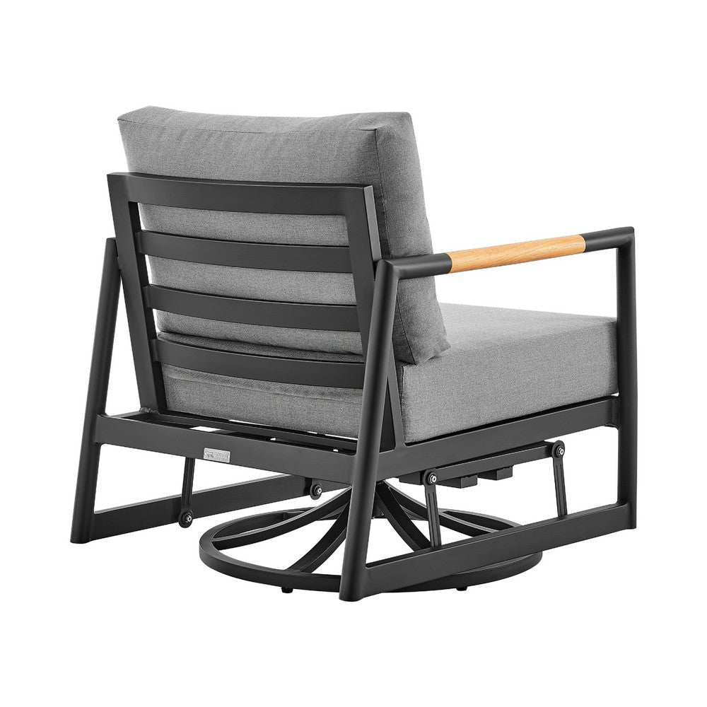 Razi Outdoor Swivel Glider Lounge Chair | Black Aluminum | Gray Cushion BM339189