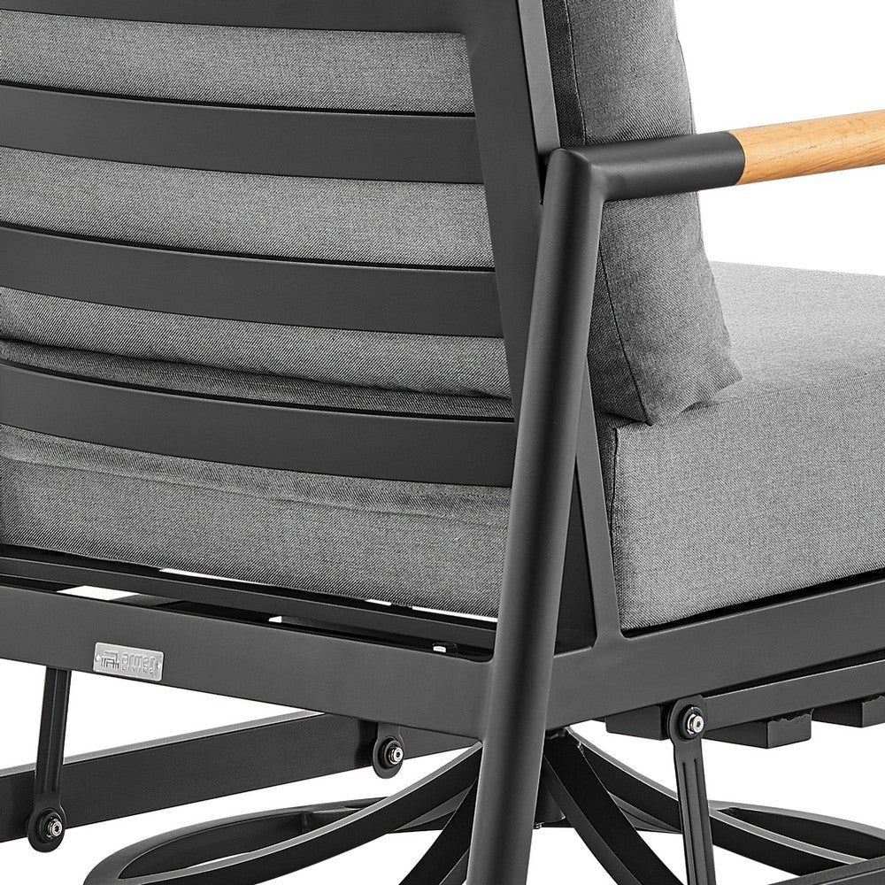 Razi Outdoor Swivel Glider Lounge Chair | Black Aluminum | Gray Cushion