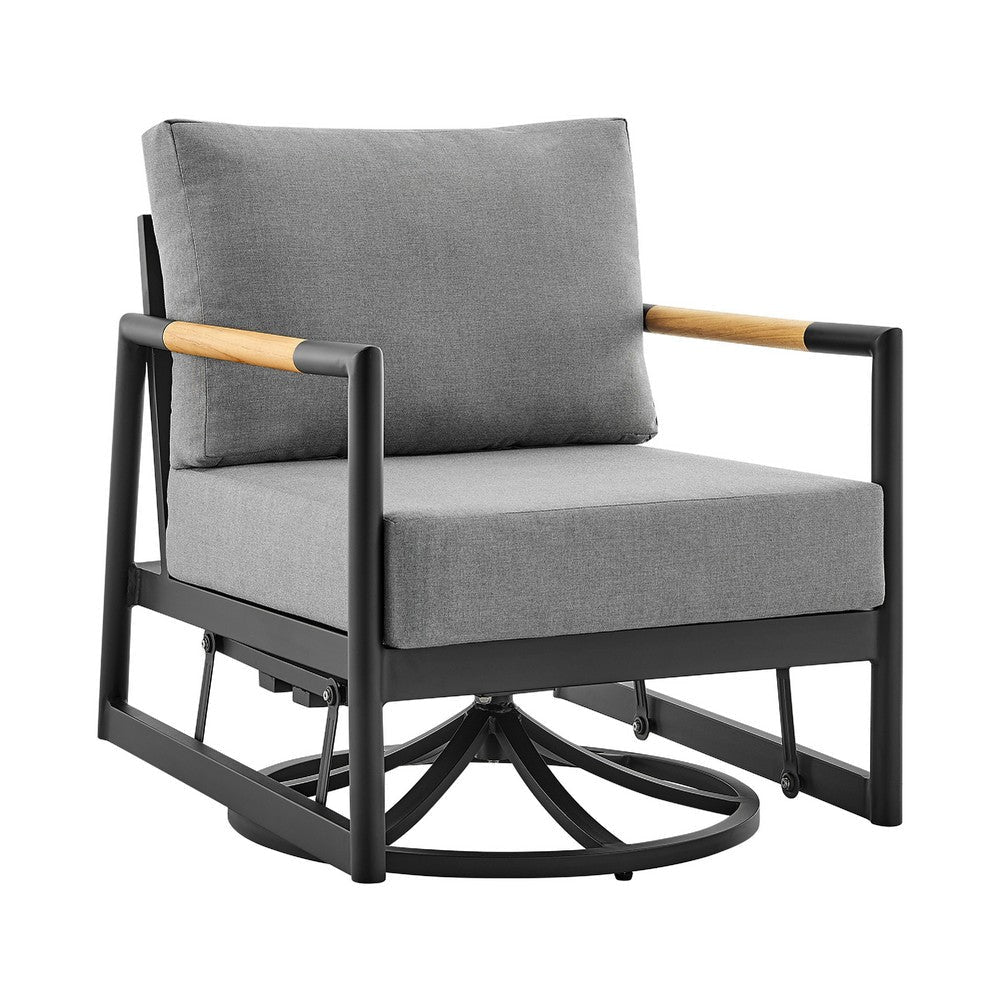 Razi Outdoor Swivel Glider Lounge Chair | Black Aluminum | Gray Cushion