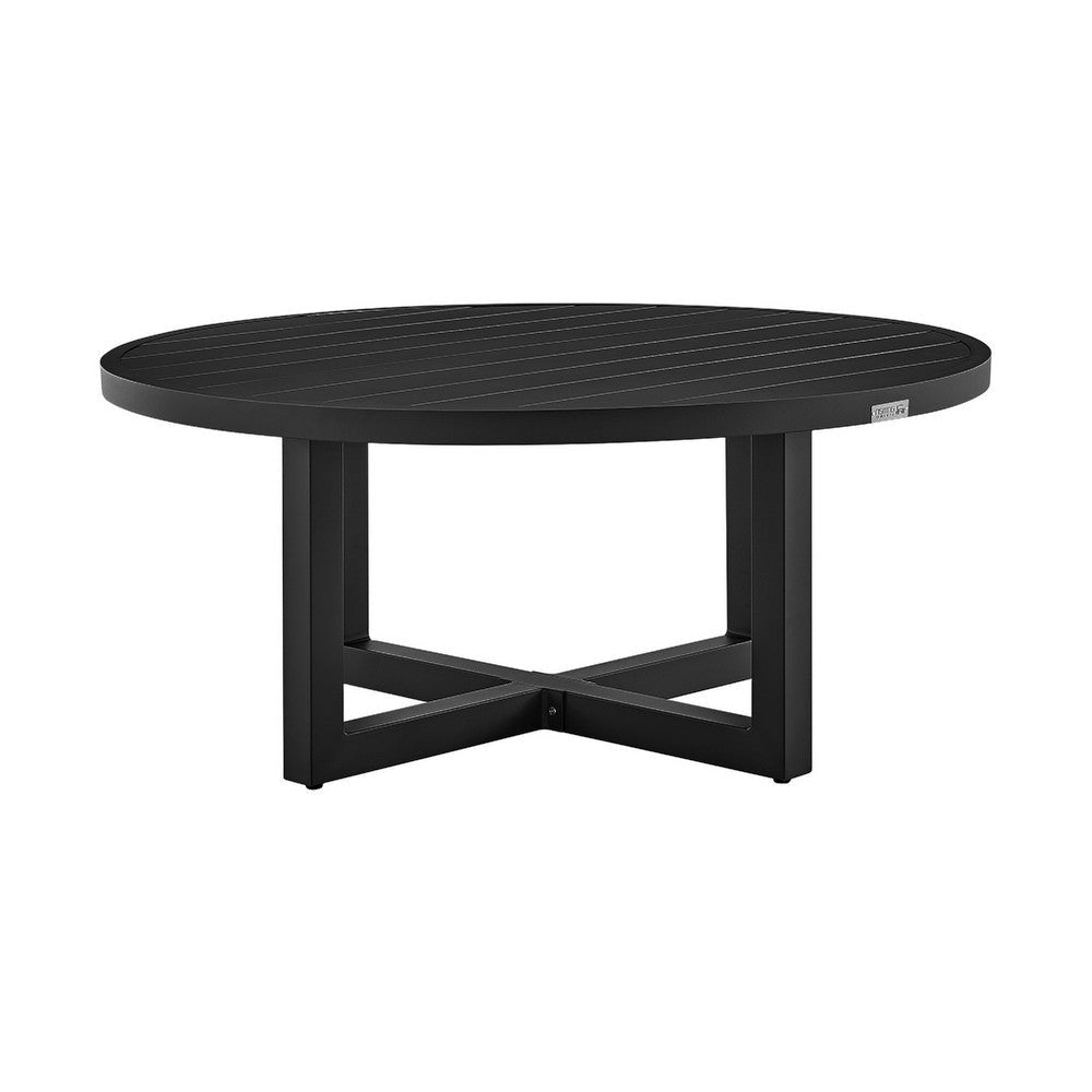 Enya Outdoor Coffee Table | 42’’ Slatted Round Top | Black Aluminum