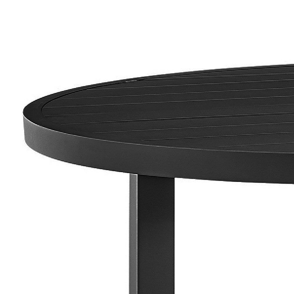 Enya Outdoor Coffee Table | 42’’ Slatted Round Top | Black Aluminum