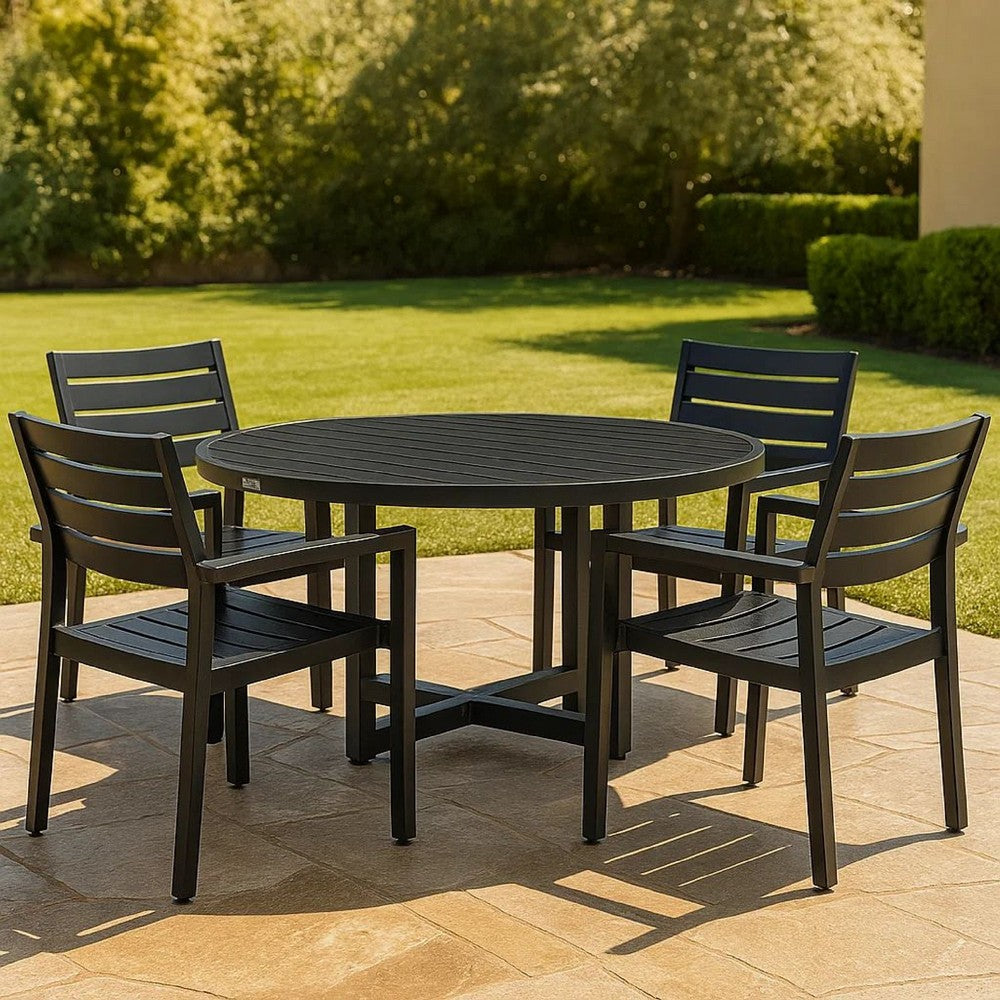 Enya Outdoor Coffee Table | 42" Slatted Round Top | Black Aluminum