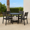 Enya Outdoor Coffee Table | 42" Slatted Round Top | Black Aluminum