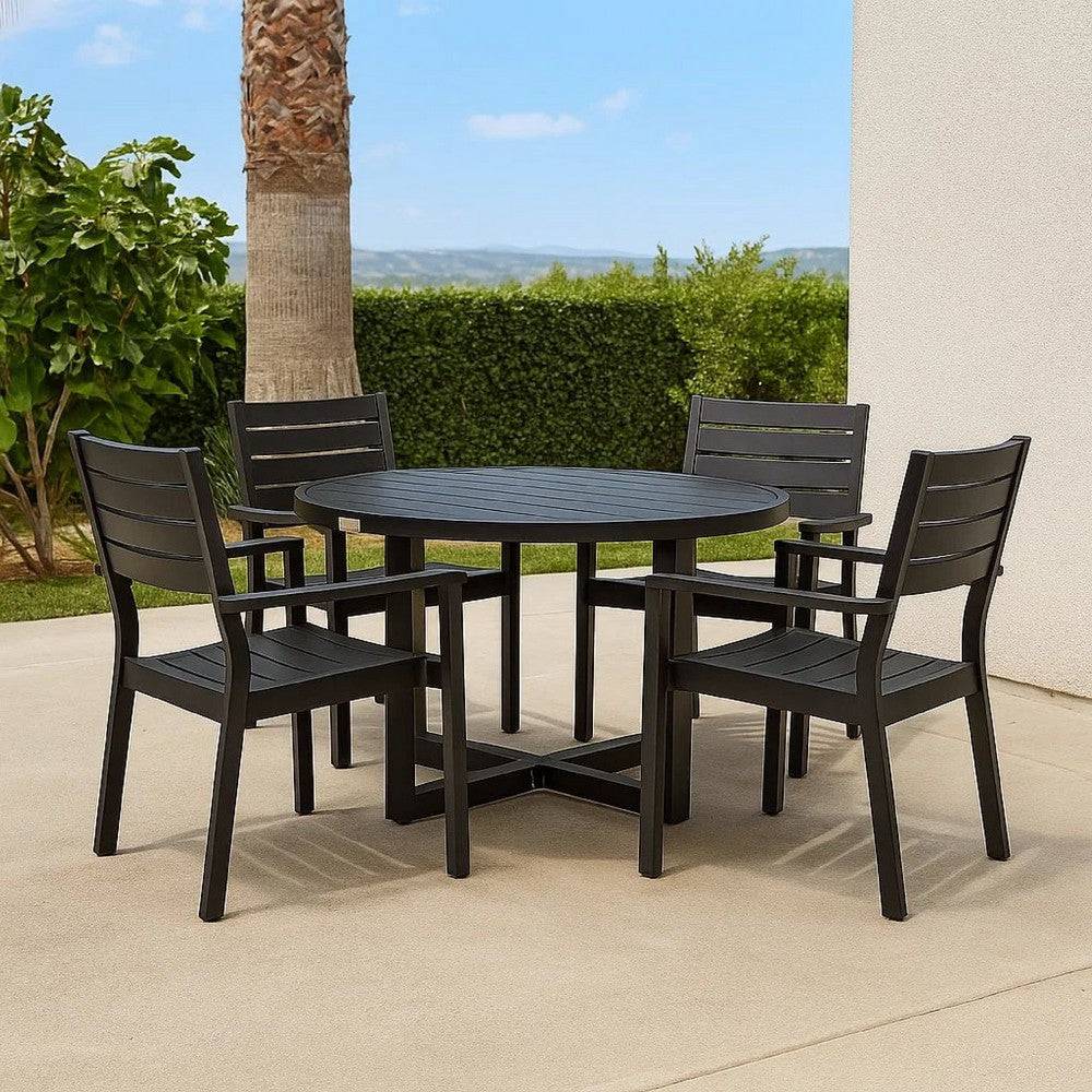Enya Outdoor Coffee Table | 42" Slatted Round Top | Black Aluminum