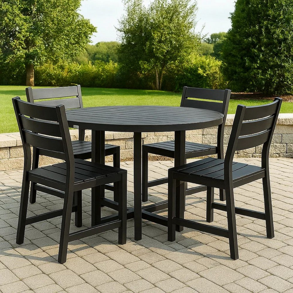 Enya Outdoor Coffee Table | 42" Slatted Round Top | Black Aluminum