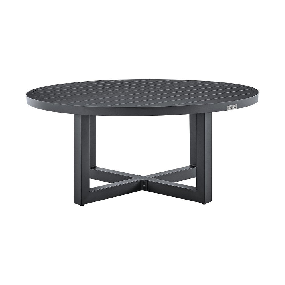 Enya Outdoor Coffee Table | 42’’ Slatted Round Top | Gray Aluminum