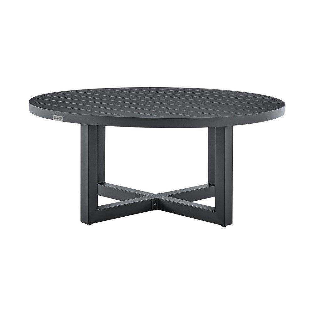 Enya Outdoor Coffee Table | 42" Slatted Round Top | Gray Aluminum