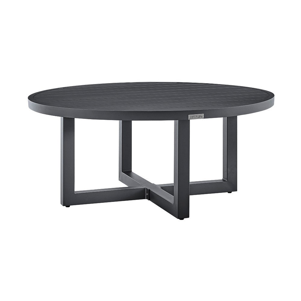 Enya Outdoor Coffee Table | 42’’ Slatted Round Top | Gray Aluminum