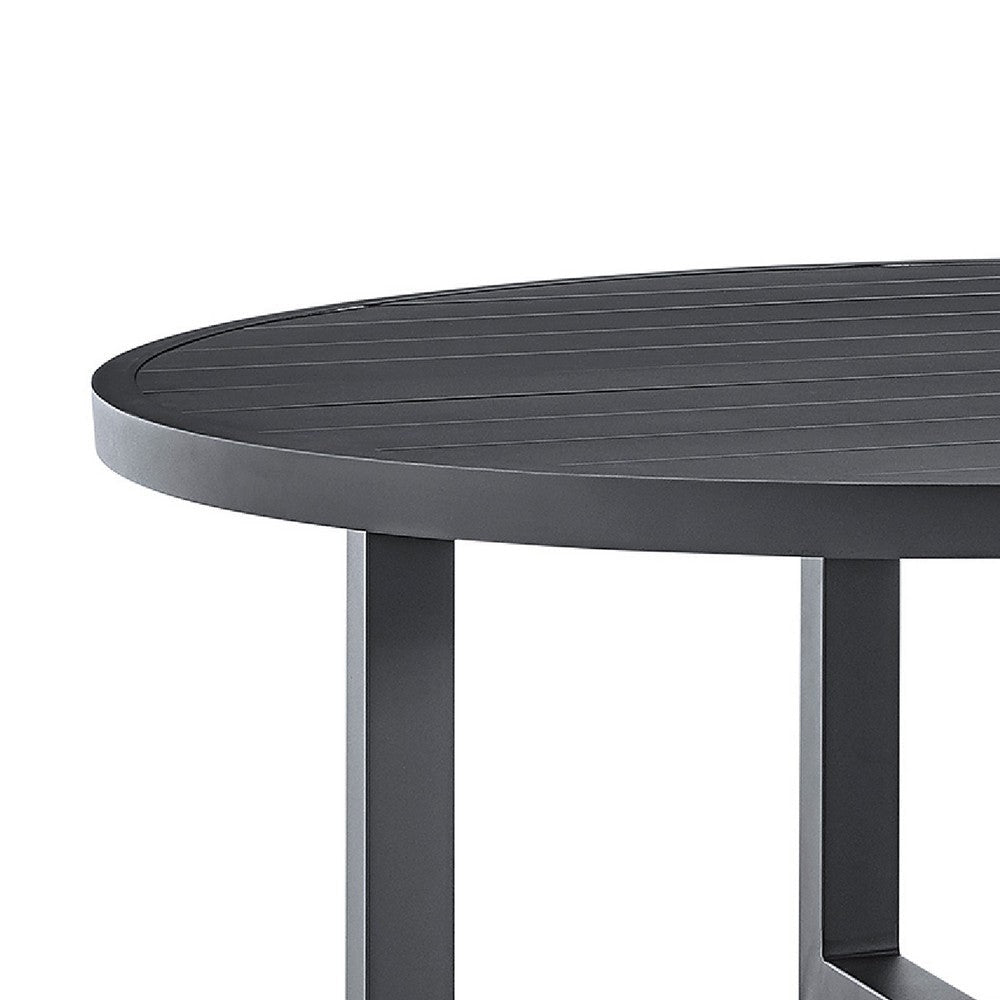 Enya Outdoor Coffee Table | 42’’ Slatted Round Top | Gray Aluminum