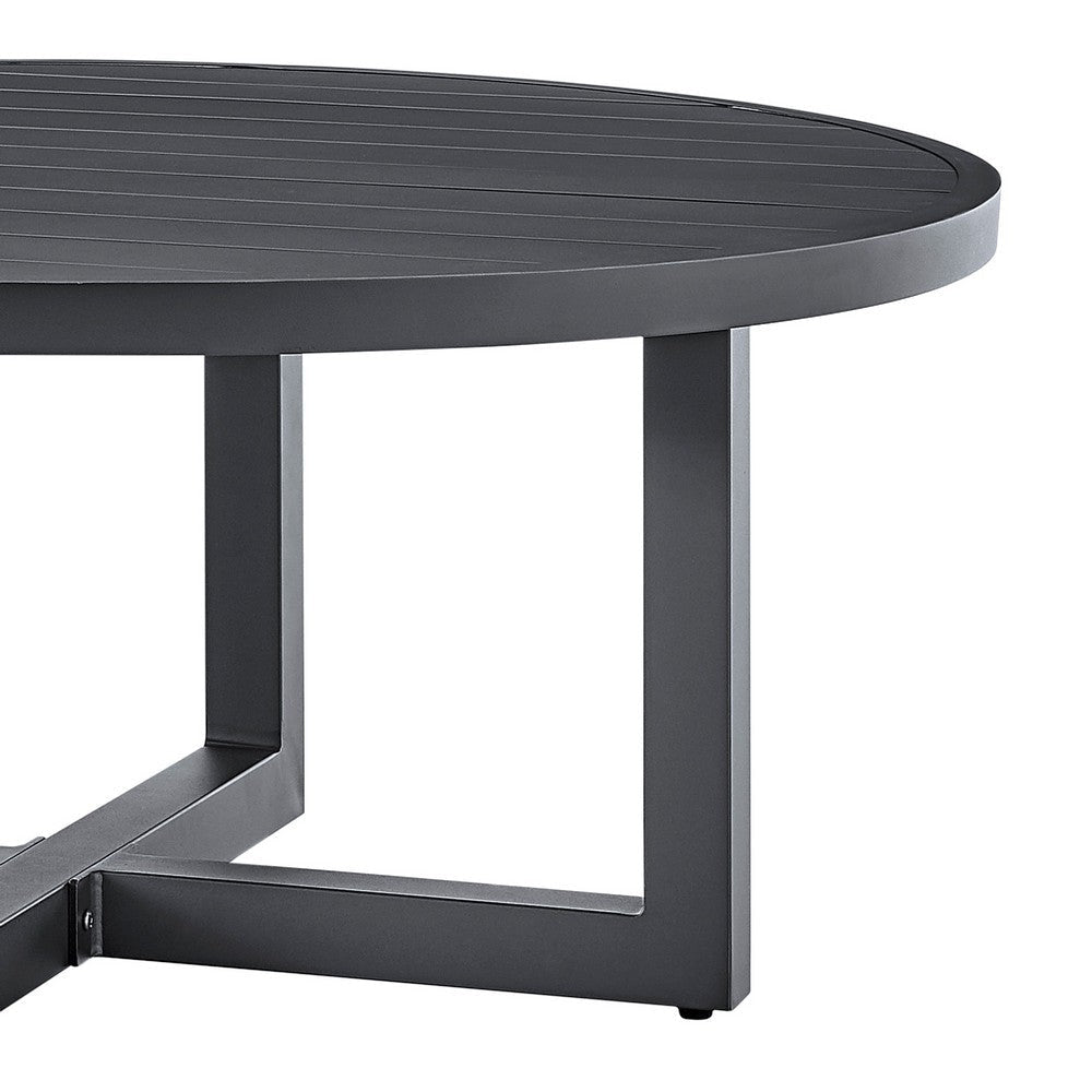 Enya Outdoor Coffee Table | 42’’ Slatted Round Top | Gray Aluminum
