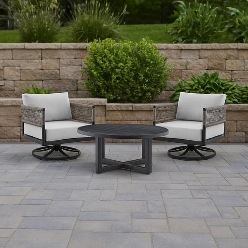 Dena 3pc Outdoor Conversation Set, Table & 2 Swivel Chairs | Black Aluminum