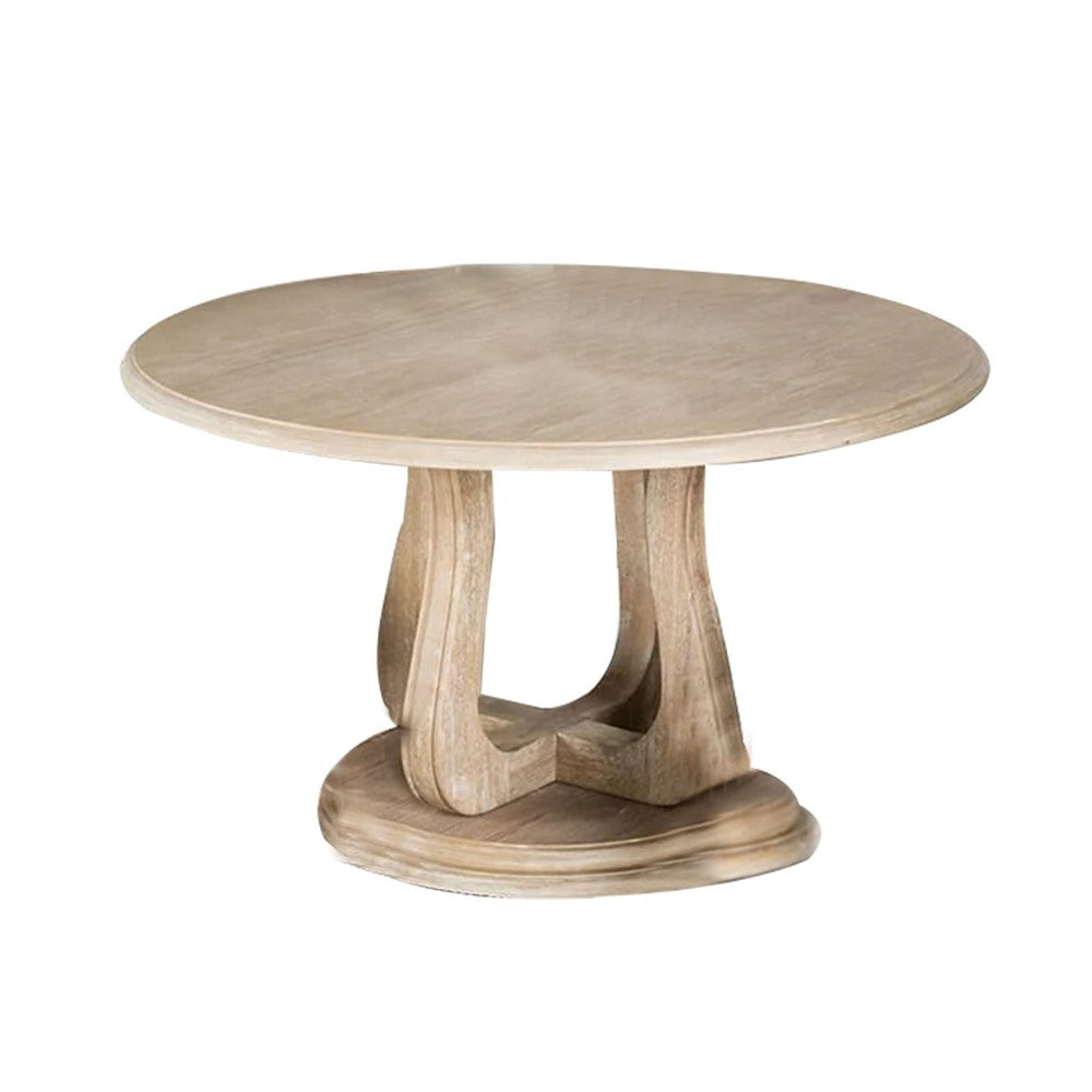 Ellon Round Dining Table | 54" Natural Wood | Trestle Tulip Base