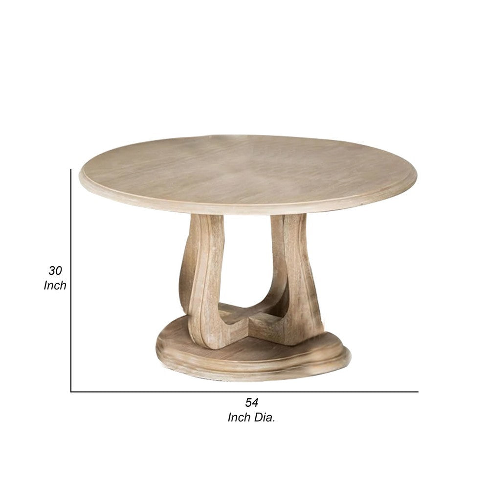 Ellon Round Dining Table | 54’’ Natural Wood | Trestle Tulip Base BM339196