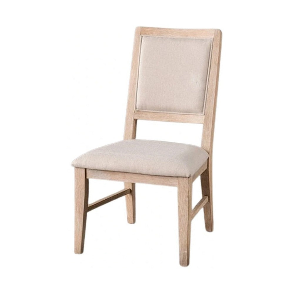 Ellon Side Dining Chair Set of 2 | Distressed Natural Brown Wood | Beige Fabric BM339197