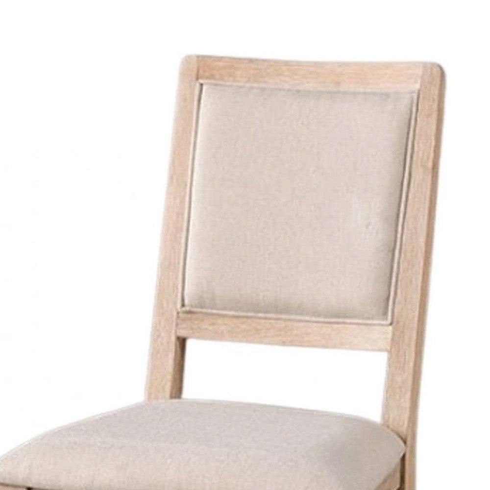 Ellon Side Dining Chair Set of 2 | Distressed Natural Brown Wood | Beige Fabric BM339197
