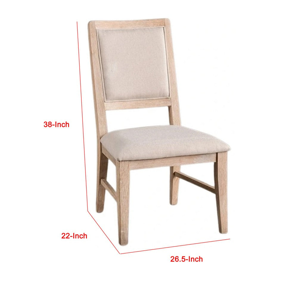 Ellon Side Dining Chair Set of 2 | Distressed Natural Brown Wood | Beige Fabric BM339197