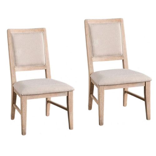 Ellon Side Dining Chair Set of 2 | Distressed Natural Brown Wood | Beige Fabric