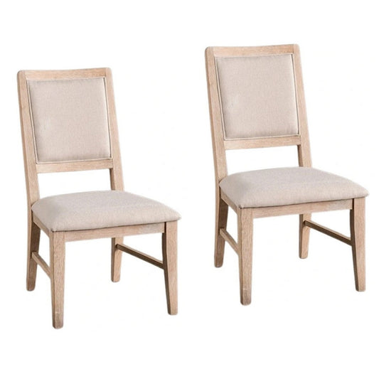 Ellon Side Dining Chair Set of 2 | Distressed Natural Brown Wood | Beige Fabric