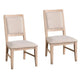 Ellon Side Dining Chair Set of 2 | Distressed Natural Brown Wood | Beige Fabric