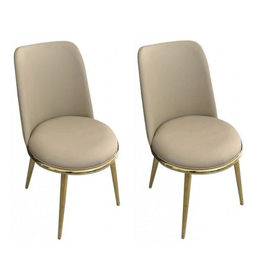 Relli Side Dining Chair Set of 2 | Gold Metal | Taupe Faux Leather | Round Seats
