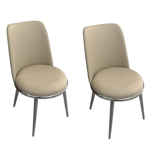 Relli Side Dining Chair Set of 2 | Silver Metal | Taupe Faux Leather Round Seats