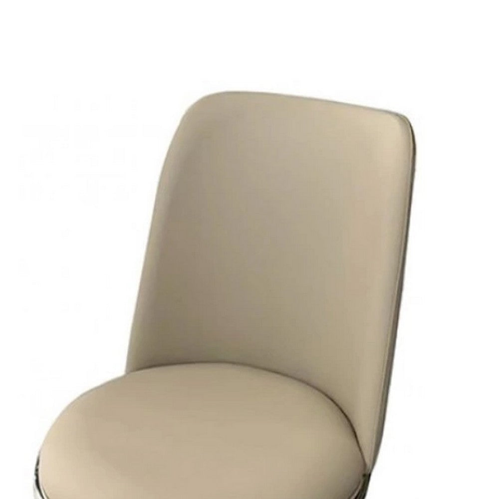 Relli Side Dining Chair Set of 2 | Silver Metal | Taupe Faux Leather Round Seats BM339201