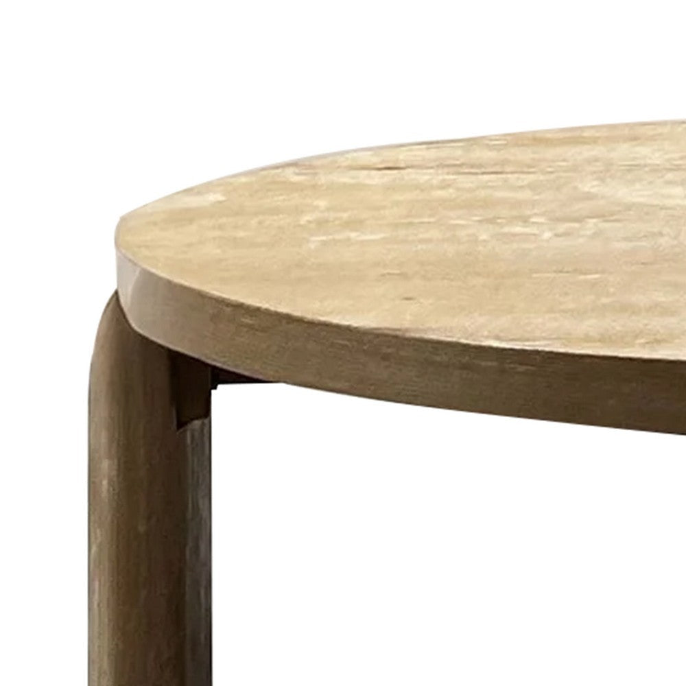 Timore Cocktail Coffee Table | Round 42’’ Oak Brown Wood Top | Plinth Base BM339202