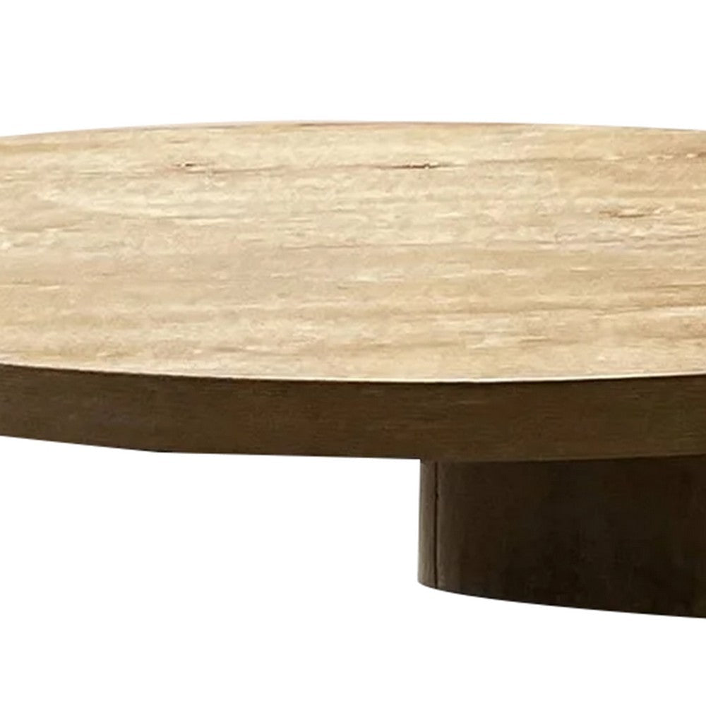 Timore Cocktail Coffee Table | Round 42’’ Oak Brown Wood Top | Plinth Base BM339202