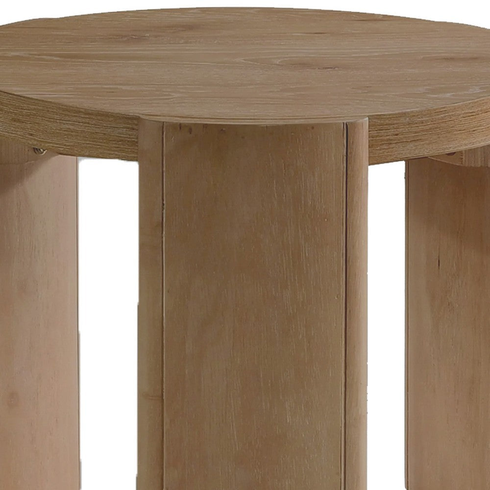 Timore End Table | Round 20’’ Oak Brown Wood Top | Plinth Base BM339203