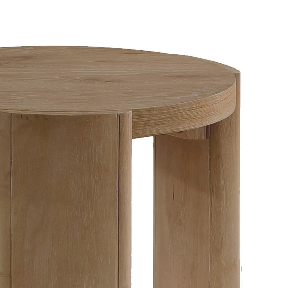 Timore End Table | Round 20’’ Oak Brown Wood Top | Plinth Base BM339203