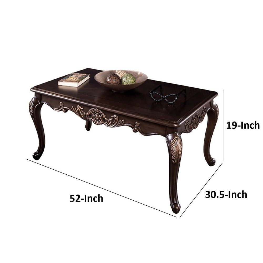 Astor Coffee Table | 52’’ Dark Cherry Brown Wood | Carved Details BM339204