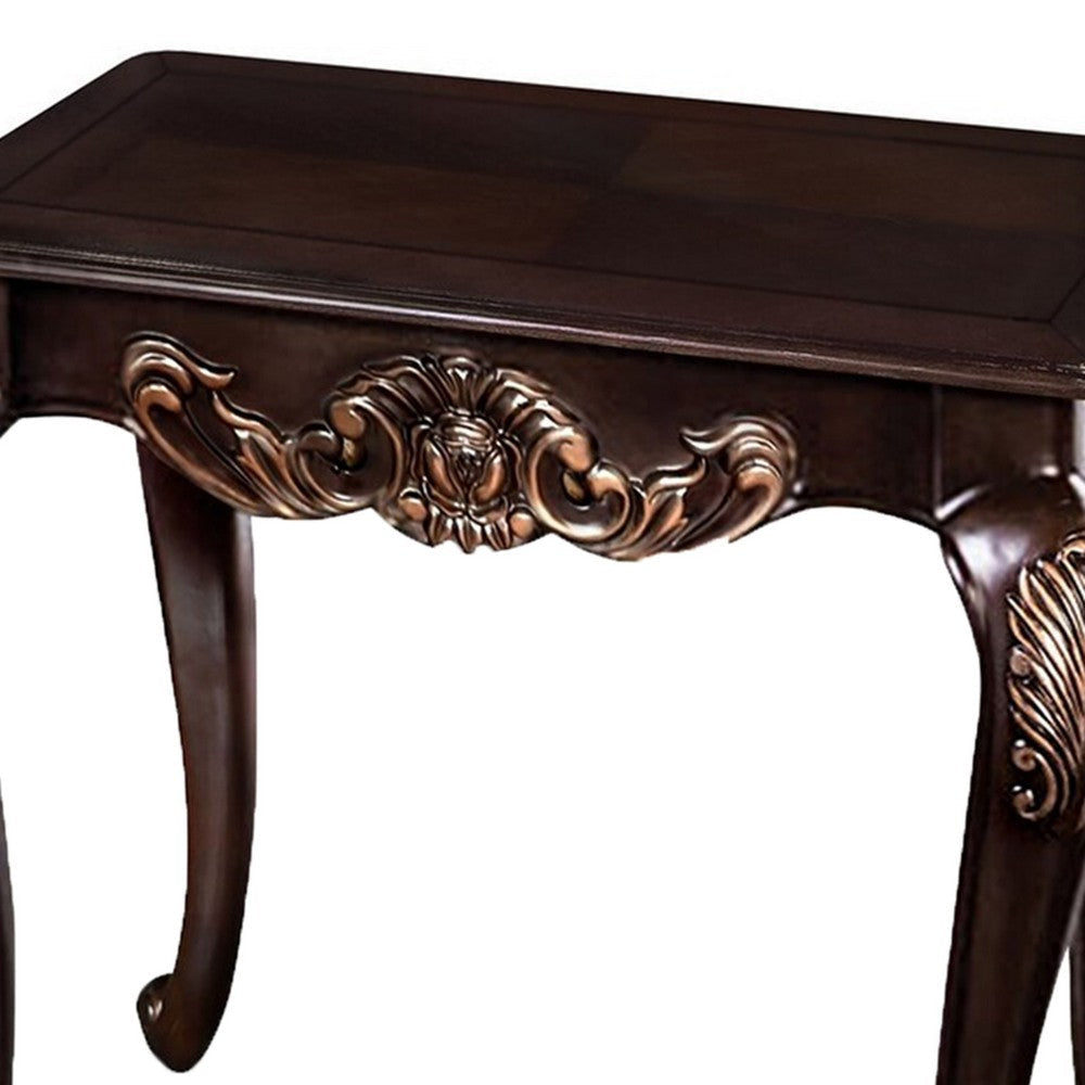 Astor End Table | 29’’ Dark Cherry Brown Wood | Carved Details BM339205
