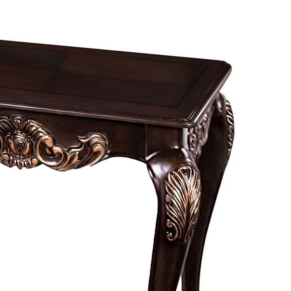 Astor End Table | 29’’ Dark Cherry Brown Wood | Carved Details BM339205