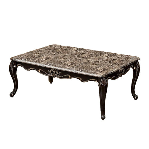 Ery Coffee Table | Dark Walnut Brown Wood | Carved Details | 48"