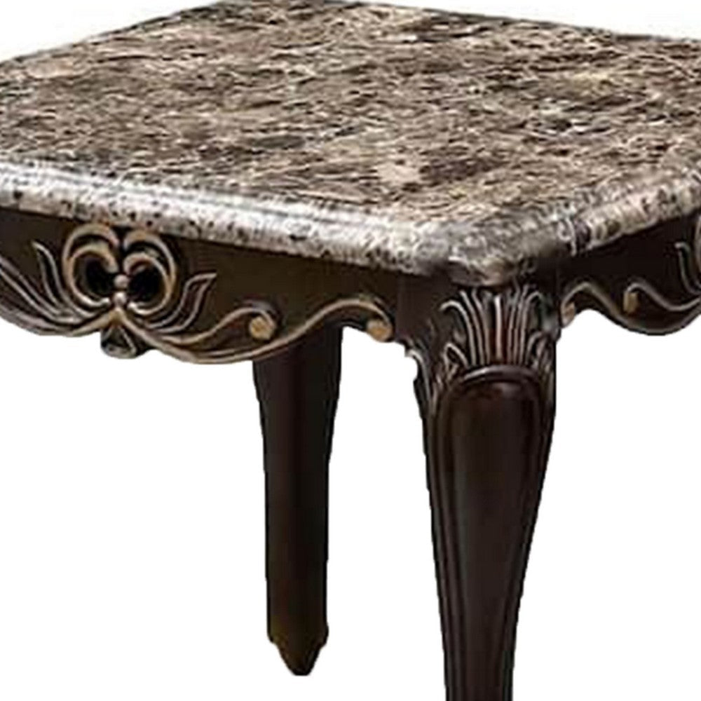 Ery End Table | Dark Walnut Brown Wood | Carved Details | 28’’ BM339207