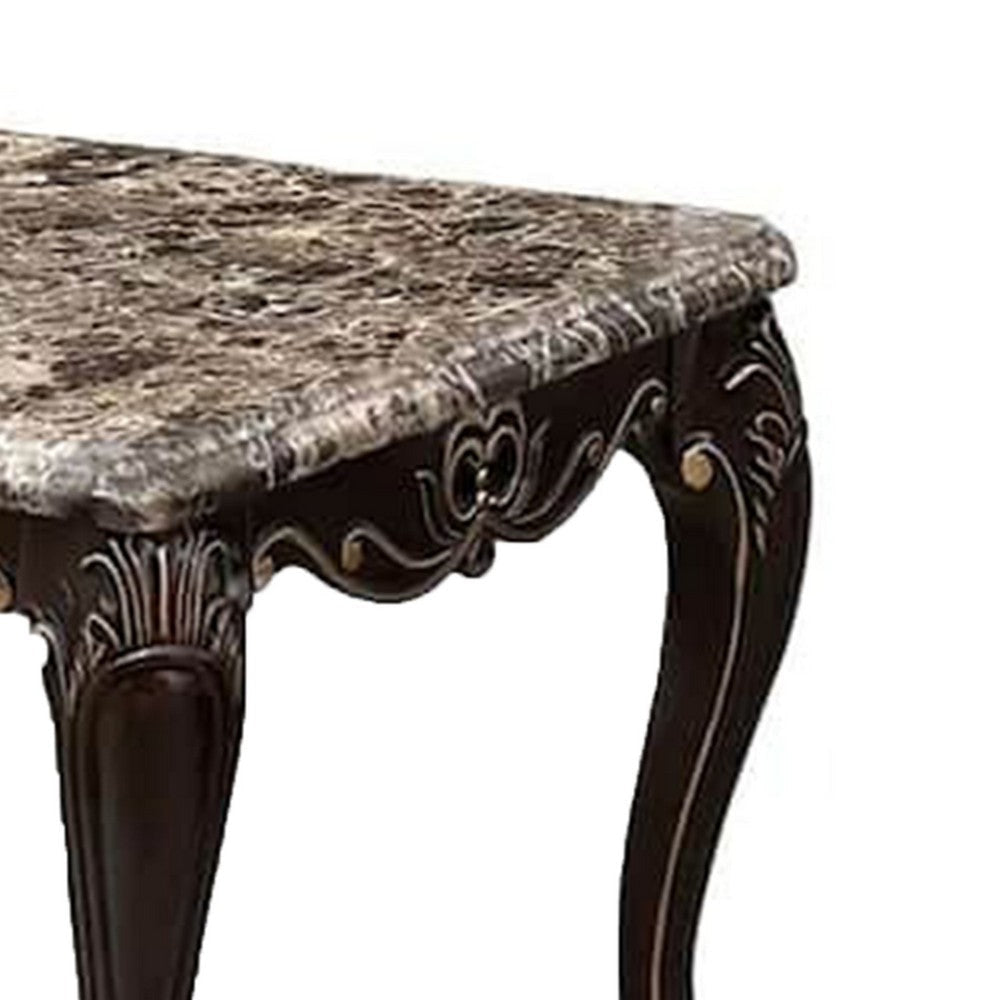 Ery End Table | Dark Walnut Brown Wood | Carved Details | 28’’ BM339207