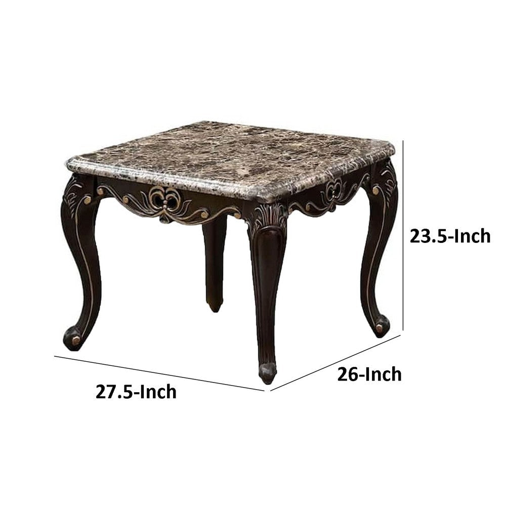 Ery End Table | Dark Walnut Brown Wood | Carved Details | 28’’ BM339207
