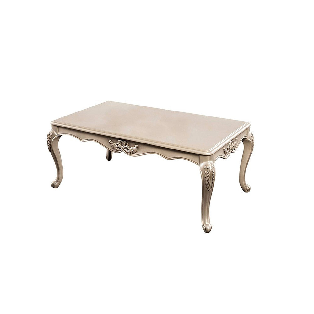 Ery Coffee Table | Champagne Wood Frame | Carved Details | 48"