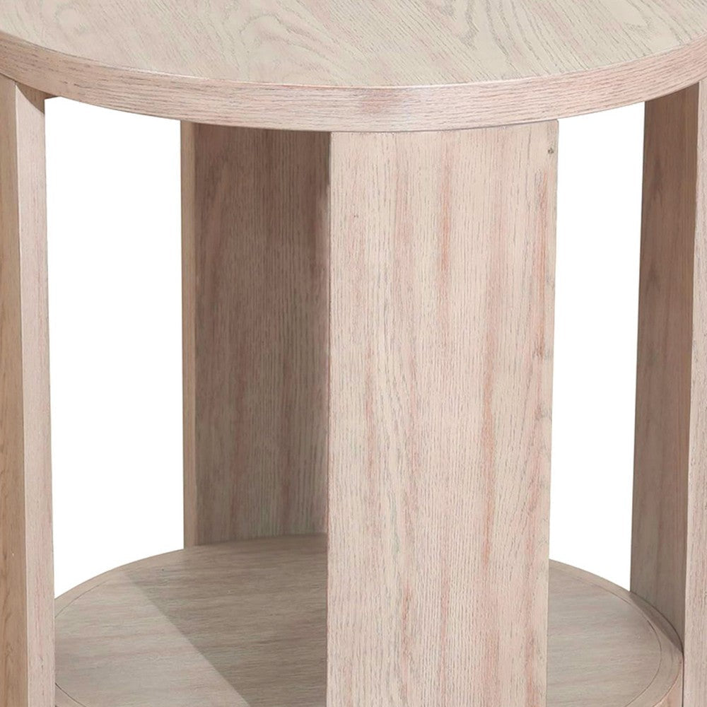 Cony Round End Table | Natural Oak Brown Wood | Caster Wheels | 24’’ BM339213