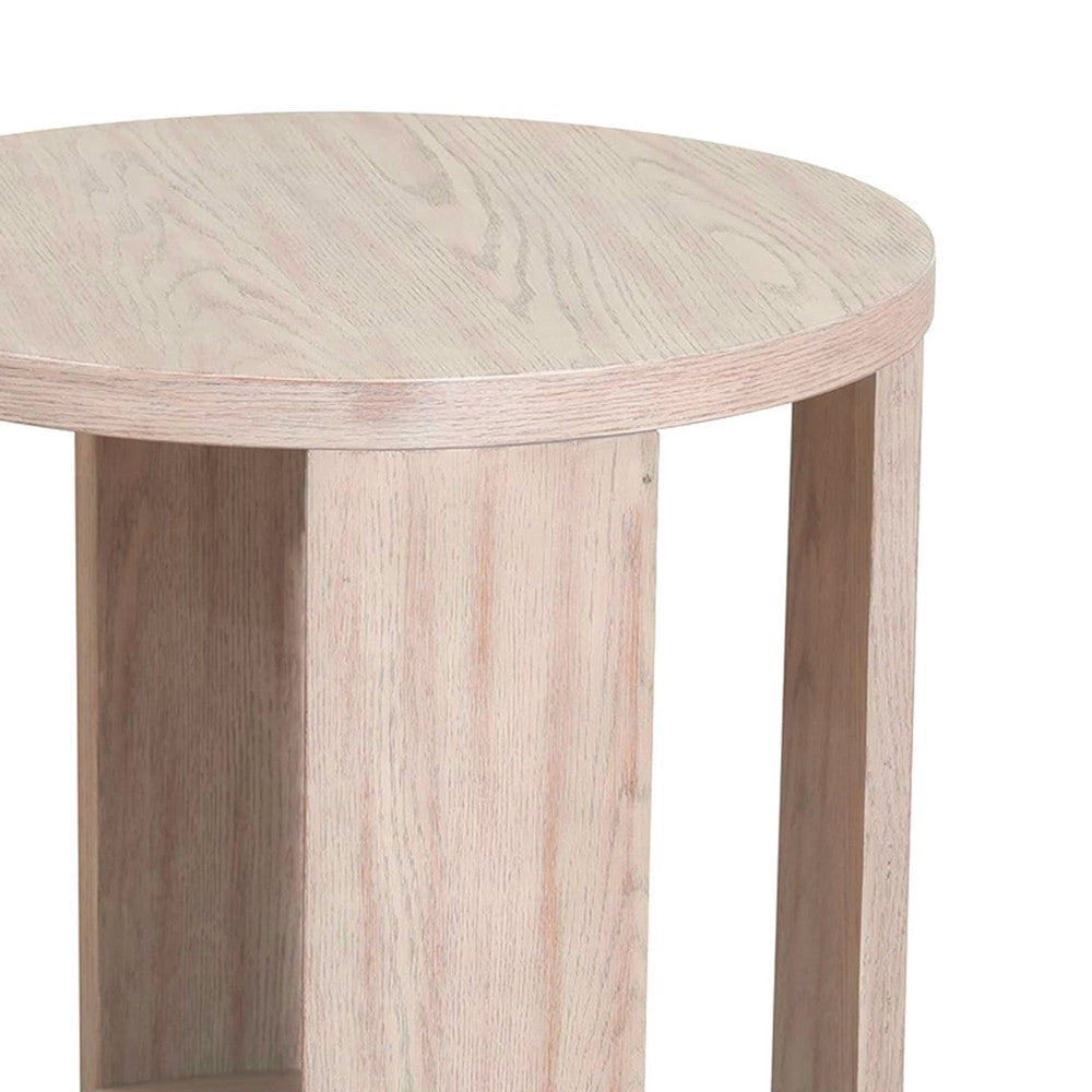 Cony Round End Table | Natural Oak Brown Wood | Caster Wheels | 24’’ BM339213