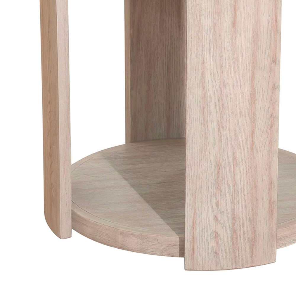 Cony Round End Table | Natural Oak Brown Wood | Caster Wheels | 24’’ BM339213