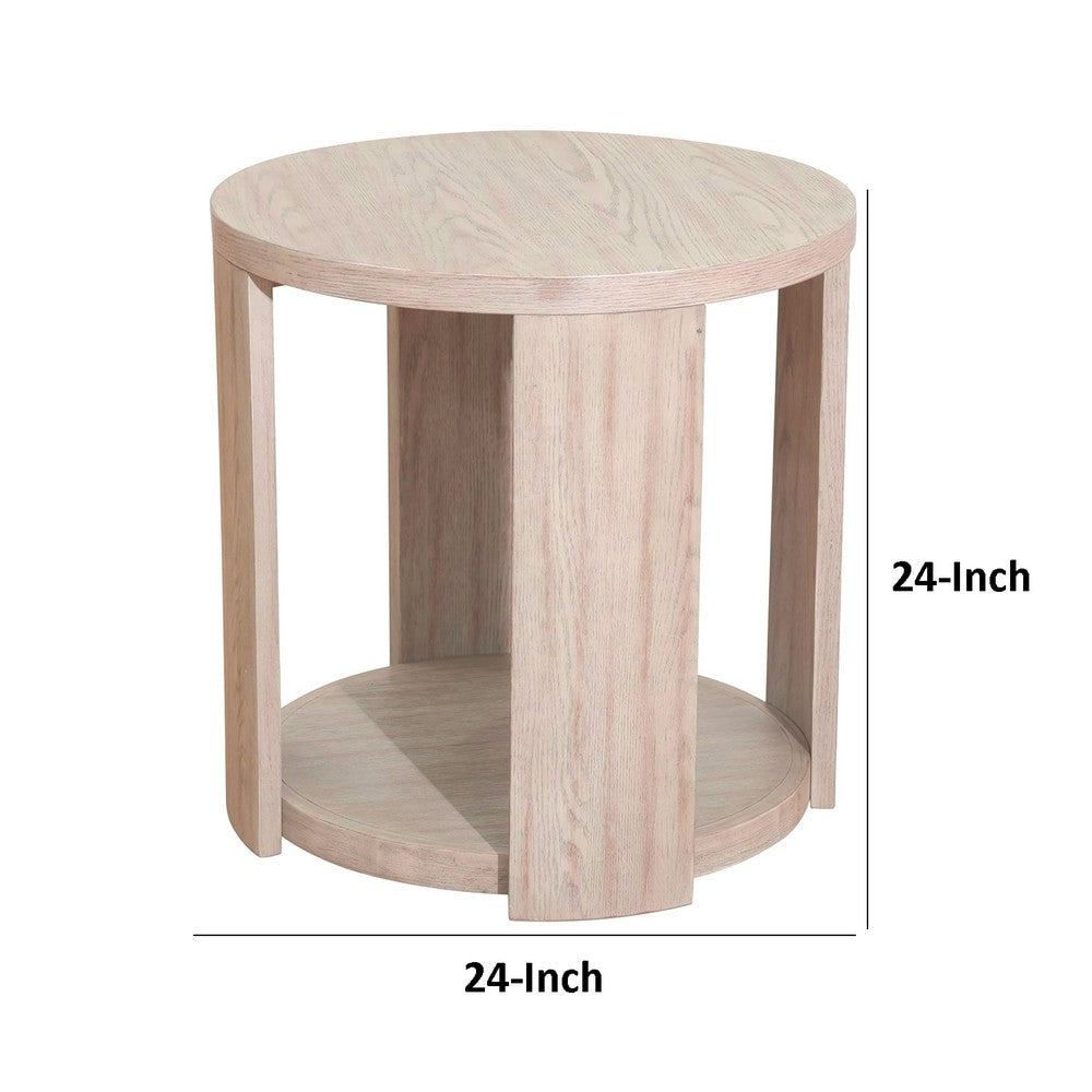 Cony Round End Table | Natural Oak Brown Wood | Caster Wheels | 24’’ BM339213