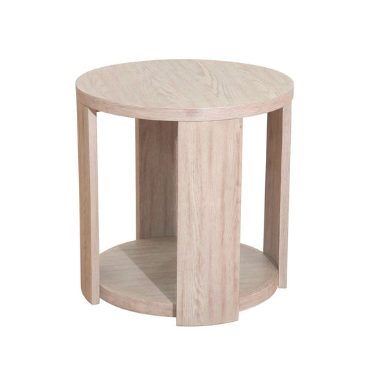 Cony Round End Table | Natural Oak Brown Wood | Caster Wheels | 24"