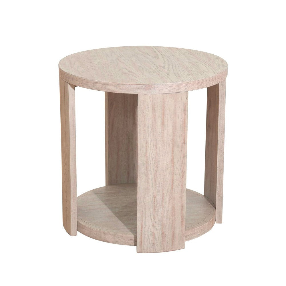 Cony Round End Table | Natural Oak Brown Wood | Caster Wheels | 24"